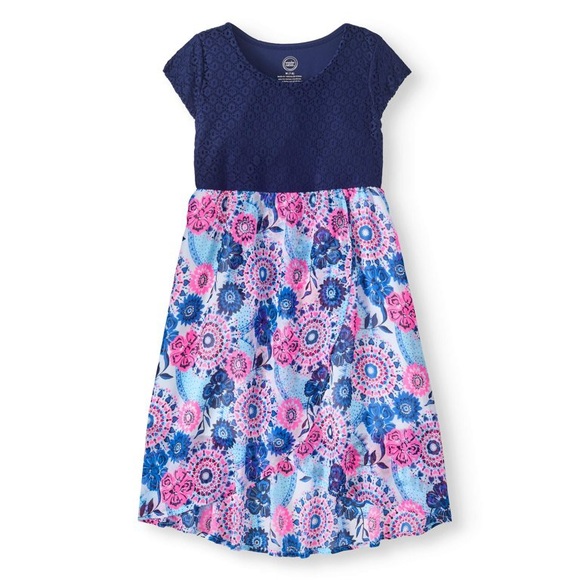 wonder nation Other - Wonder Nation Girls' Lace Combo Chiffon Crossover Hi-Lo Dress